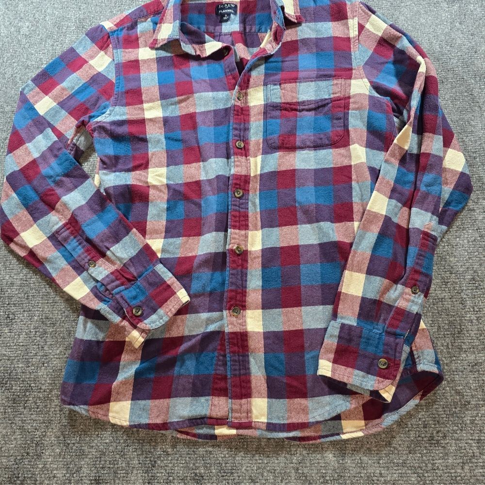 J.Crew Plaid Flannel Shirt Mens Small Burgundy Blue Button Down Casual